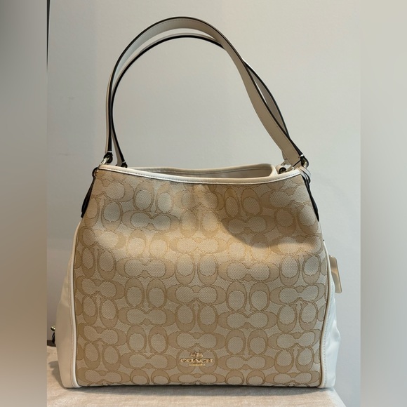 Coach Edie 31 Medium Purse-Light Khaki Jaquard and Chalk Leather